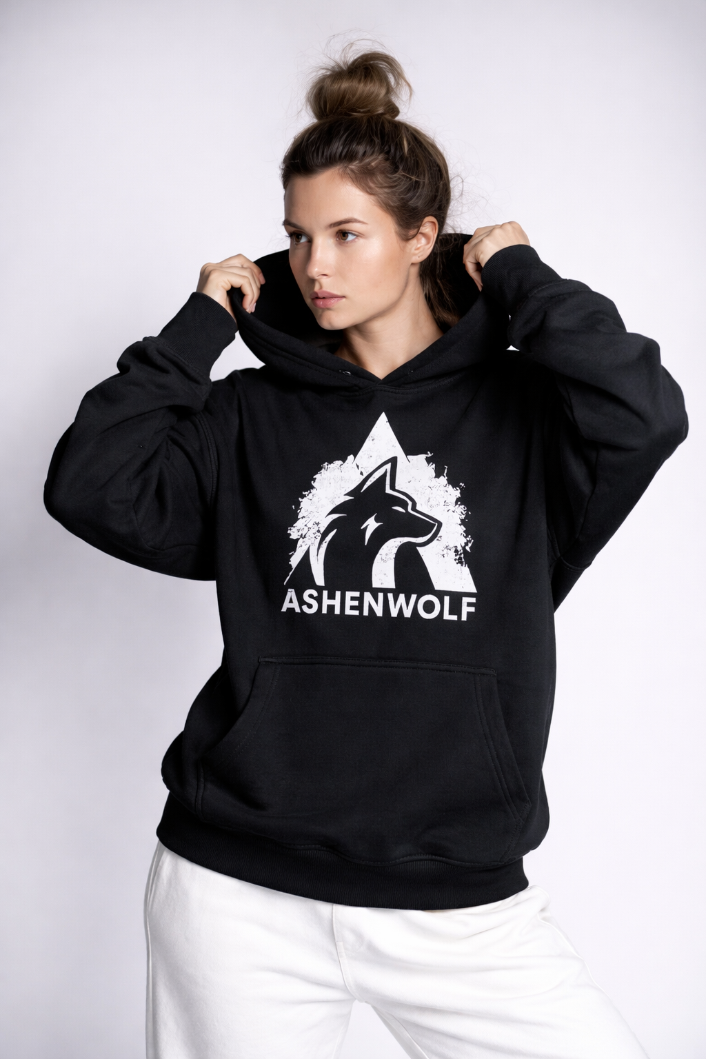 AshenWolf Oversized Black DTF Printed Logo Hoodie (320 GSM Cotton Fleece) | Made in Bangladesh