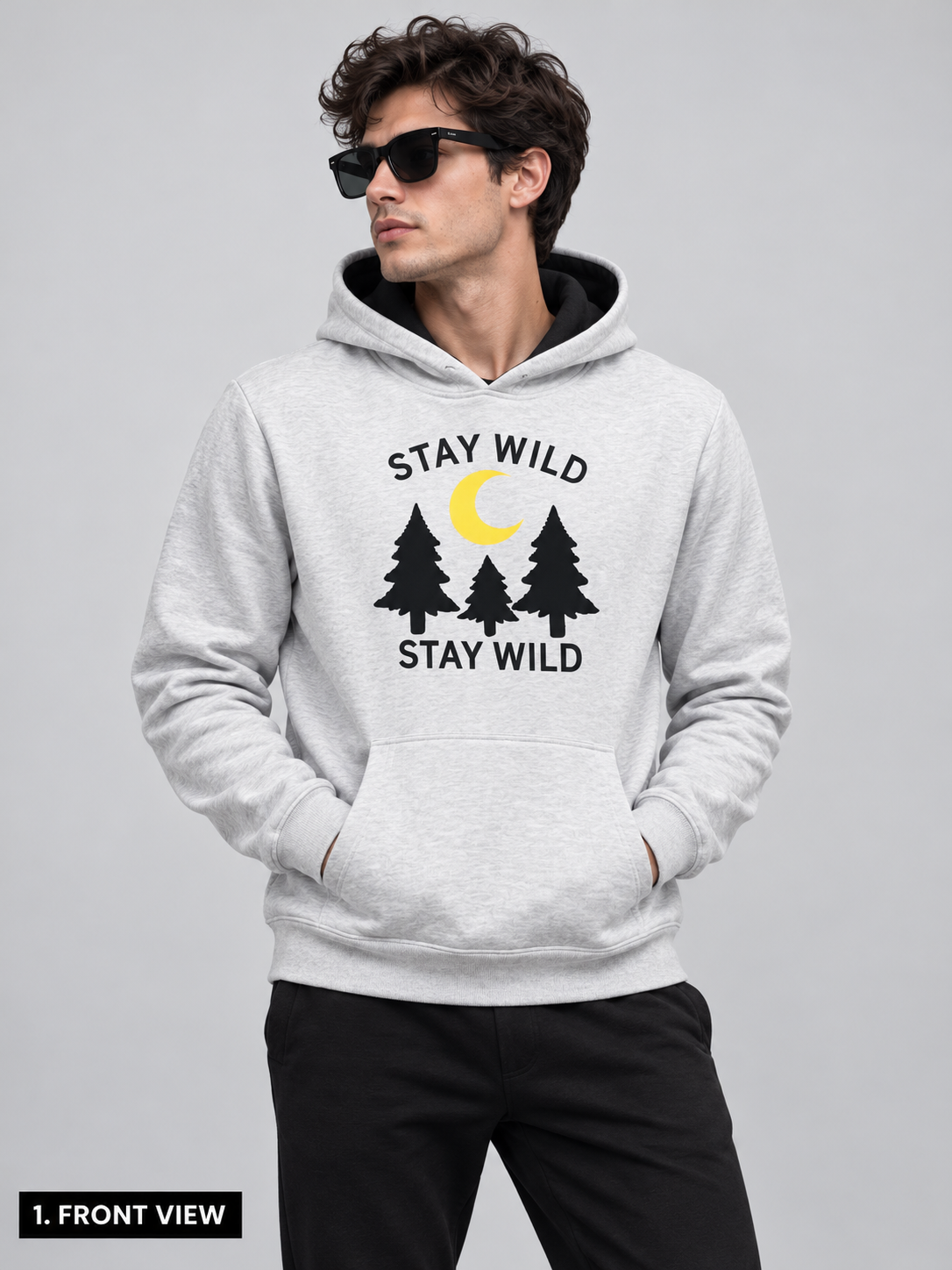 AshenWolf Oversized “Stay Wild” Embroidered Light Grey Cotton Fleece Hoodie (320 GSM) | Made in Bangladesh