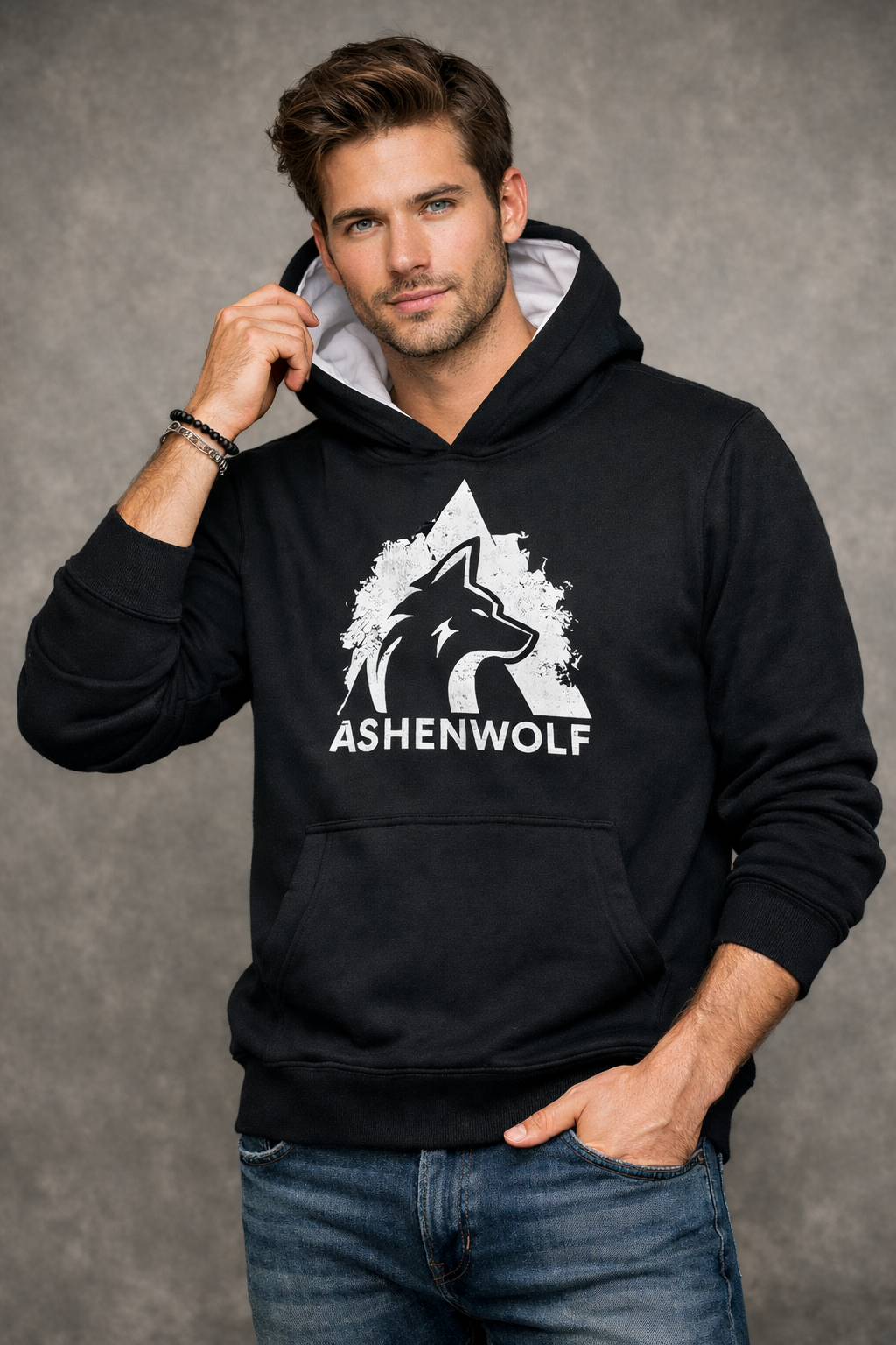 AshenWolf Oversized Black DTF Printed Logo Hoodie (320 GSM Cotton Fleece) | Made in Bangladesh