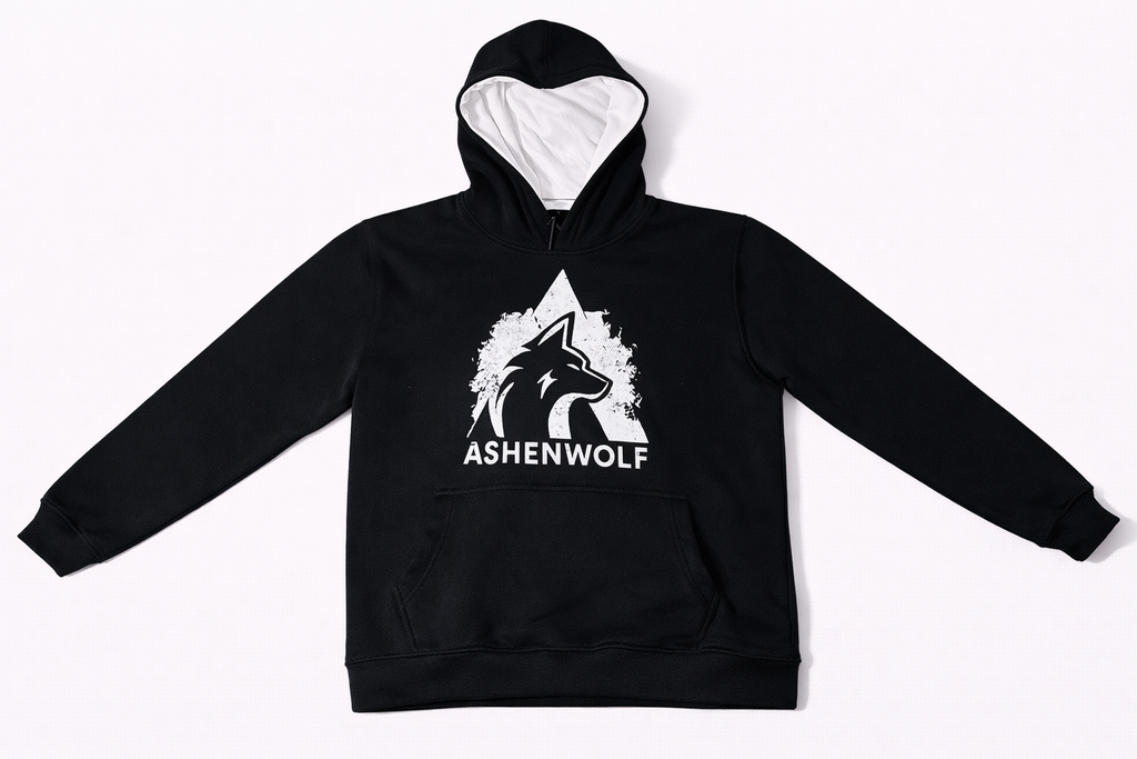 AshenWolf Oversized Black DTF Printed Logo Hoodie (320 GSM Cotton Fleece) | Made in Bangladesh