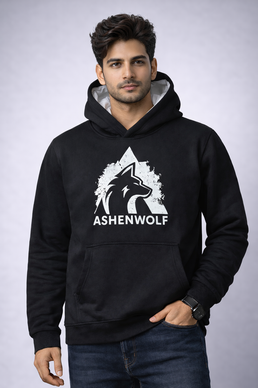 AshenWolf Oversized Black DTF Printed Logo Hoodie (320 GSM Cotton Fleece) | Made in Bangladesh