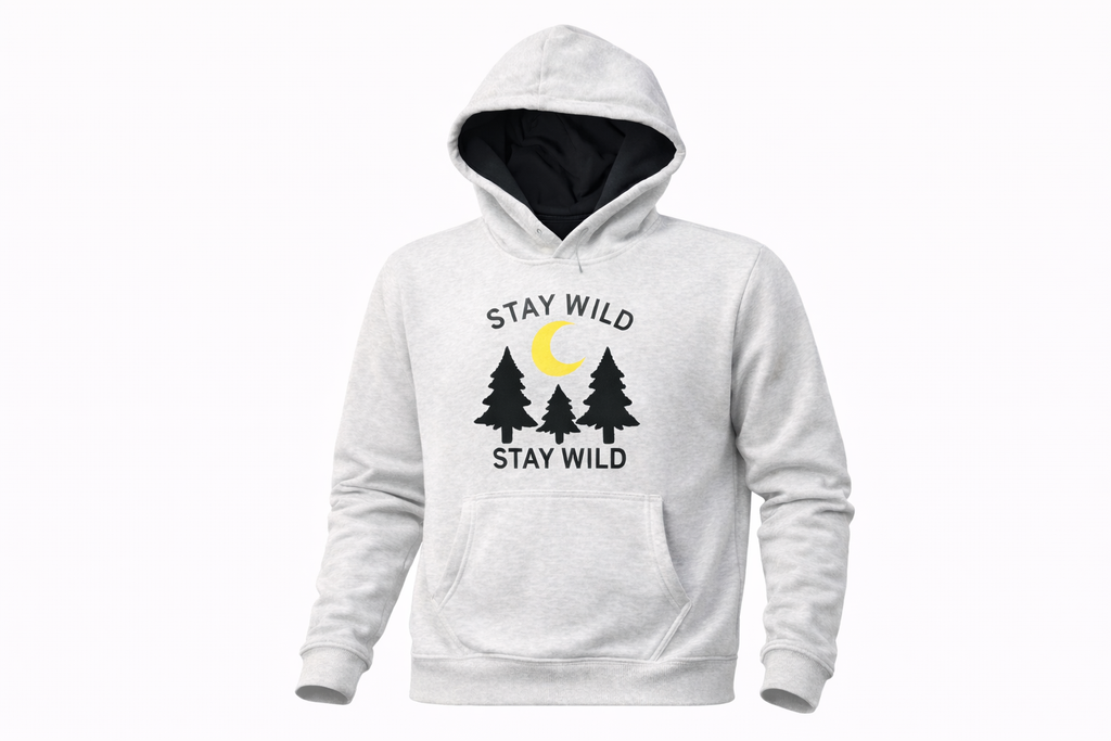 AshenWolf Oversized “Stay Wild” Embroidered Light Grey Cotton Fleece Hoodie (320 GSM) | Made in Bangladesh