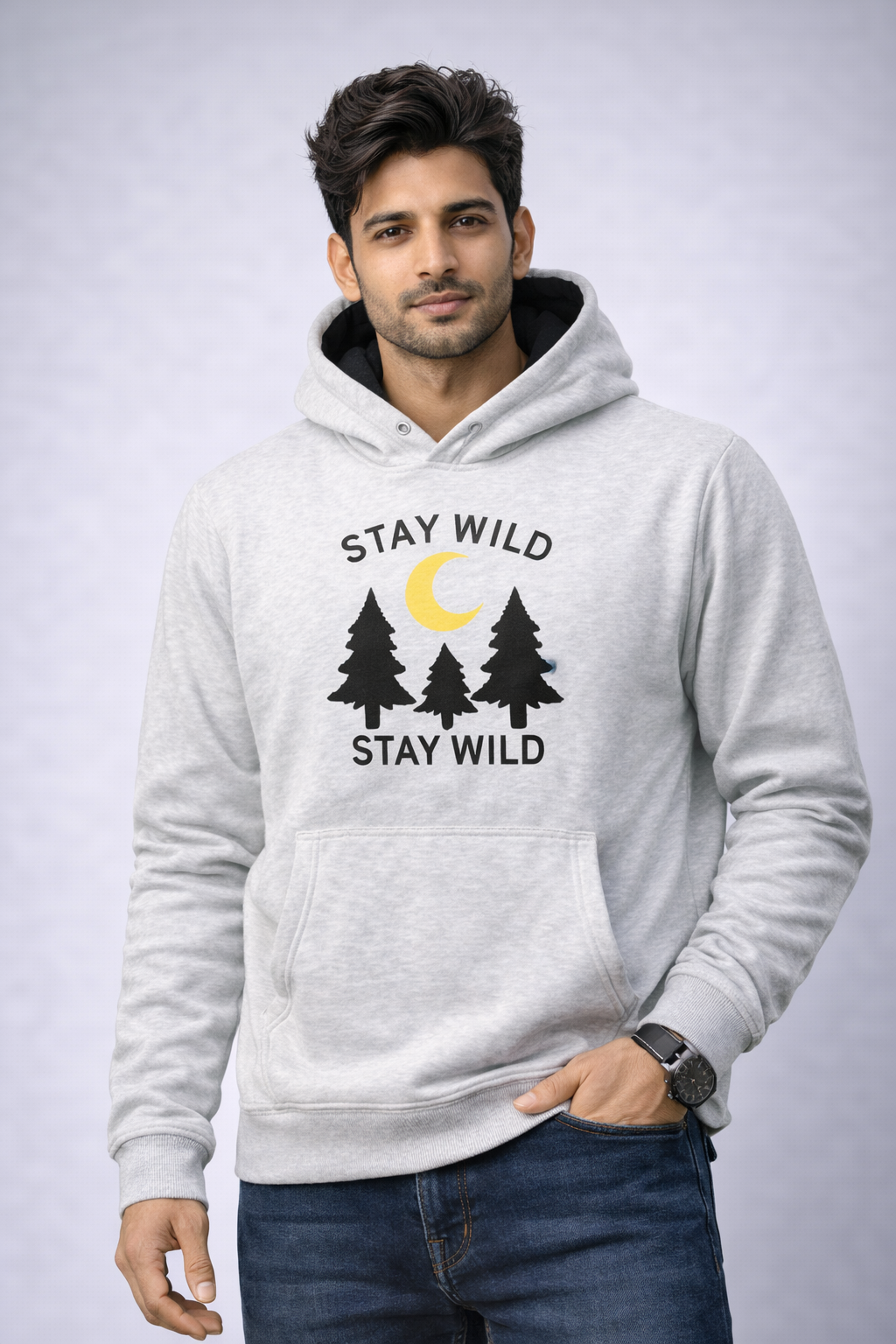 AshenWolf Oversized “Stay Wild” Embroidered Light Grey Cotton Fleece Hoodie (320 GSM) | Made in Bangladesh