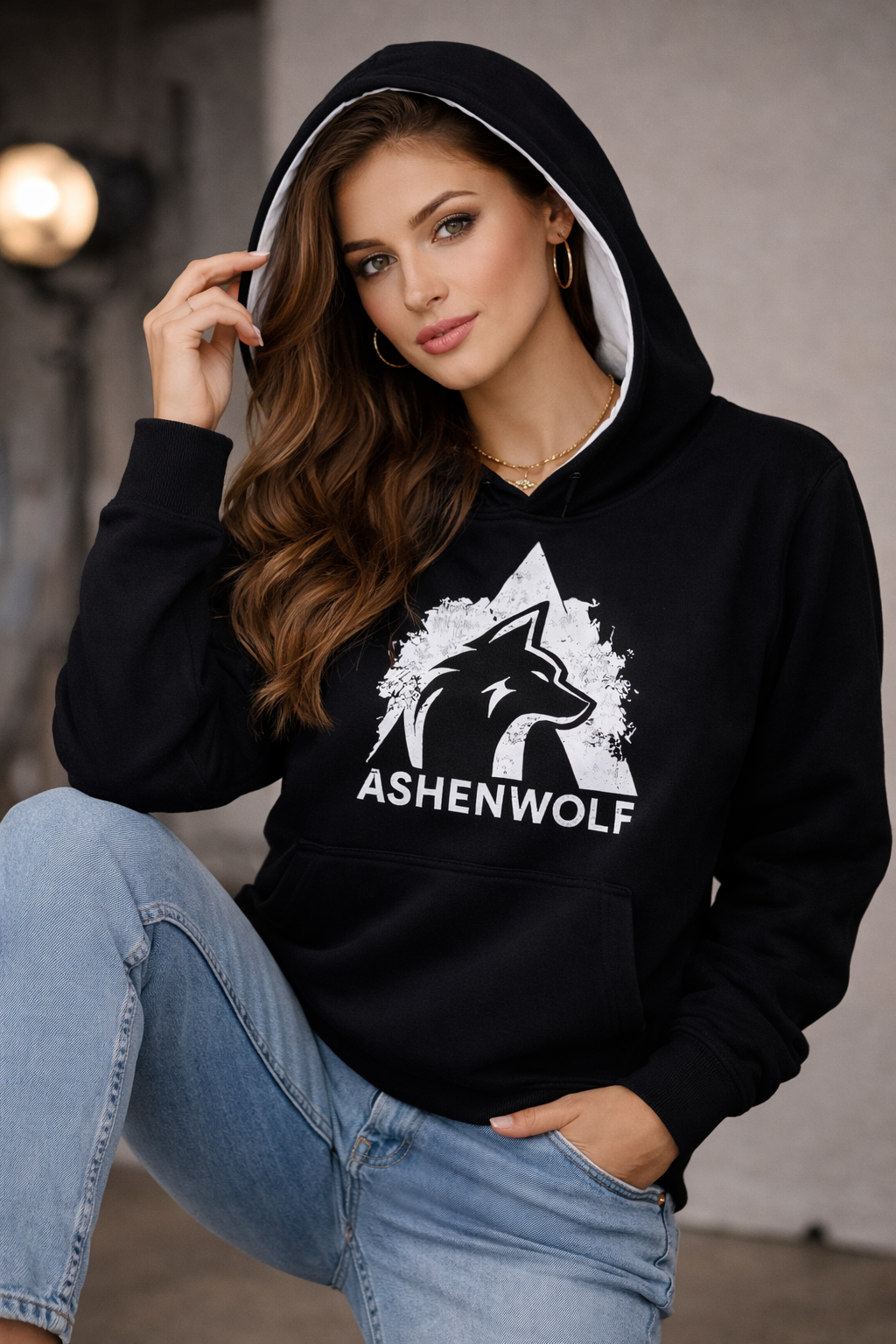 AshenWolf Oversized Black DTF Printed Logo Hoodie (320 GSM Cotton Fleece) | Made in Bangladesh