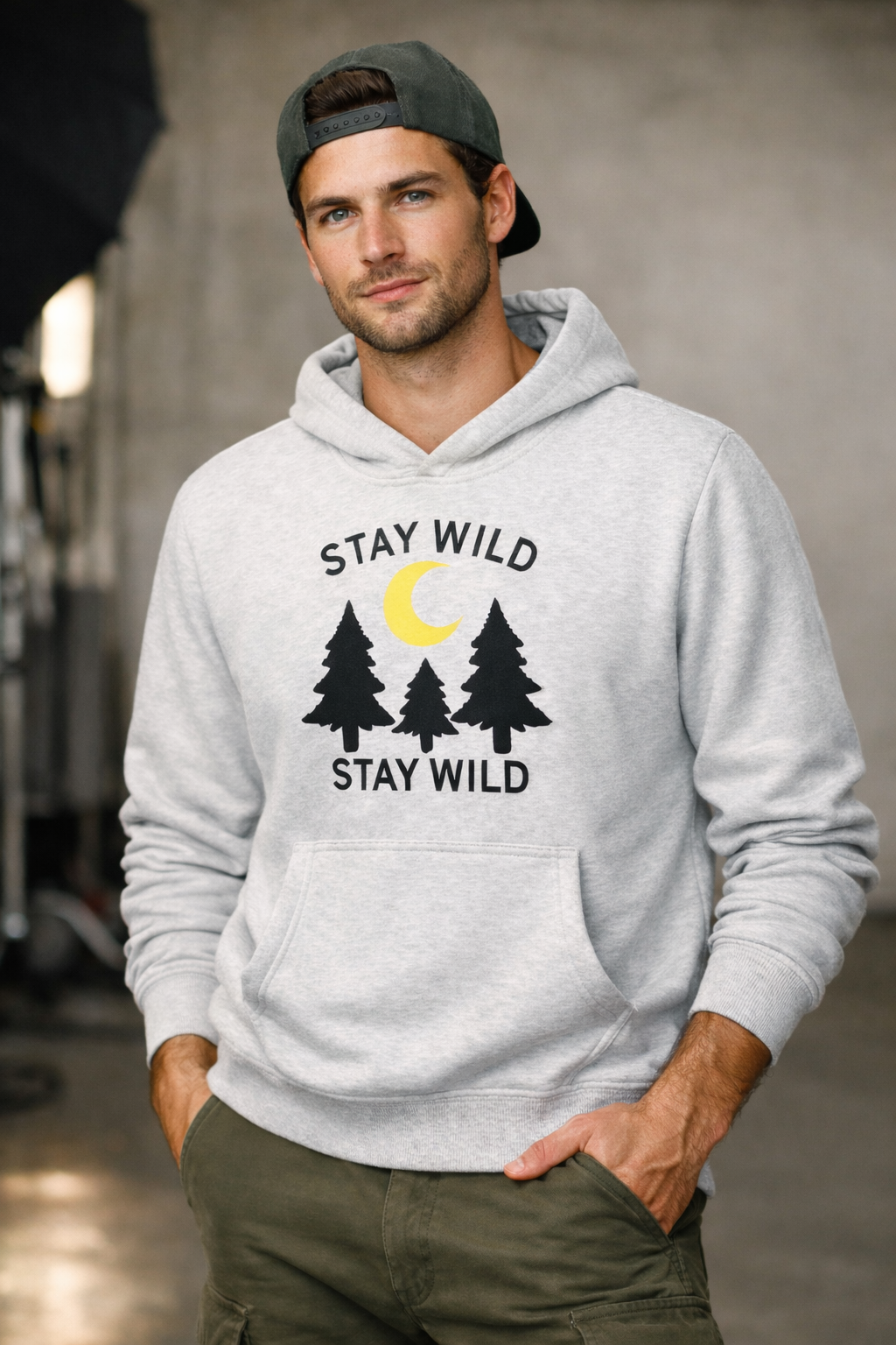 AshenWolf Oversized “Stay Wild” Embroidered Light Grey Cotton Fleece Hoodie (320 GSM) | Made in Bangladesh
