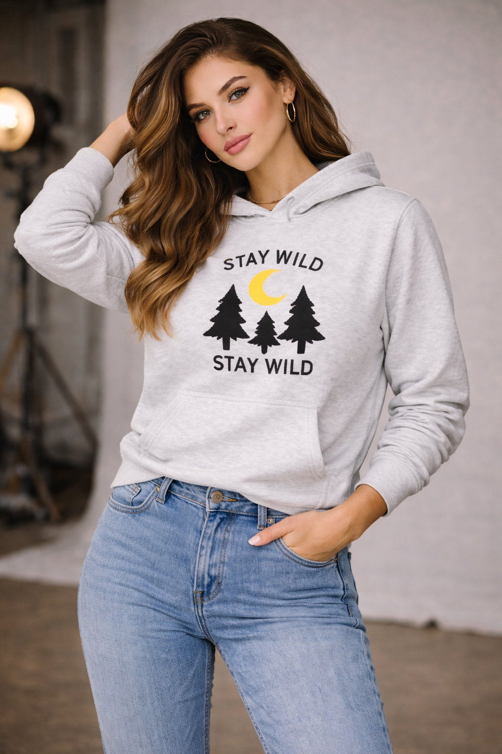 AshenWolf Oversized “Stay Wild” Embroidered Light Grey Cotton Fleece Hoodie (320 GSM) | Made in Bangladesh