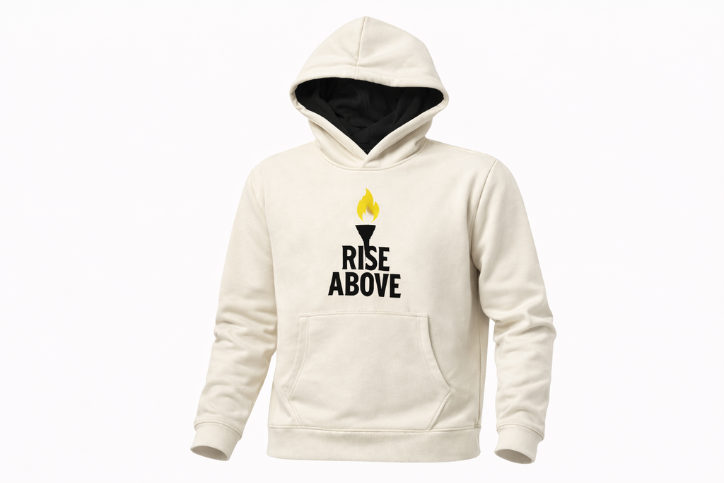 AshenWolf Oversized “Rise Above” Cream Cotton Fleece Hoodie (320 GSM) | Made in Bangladesh