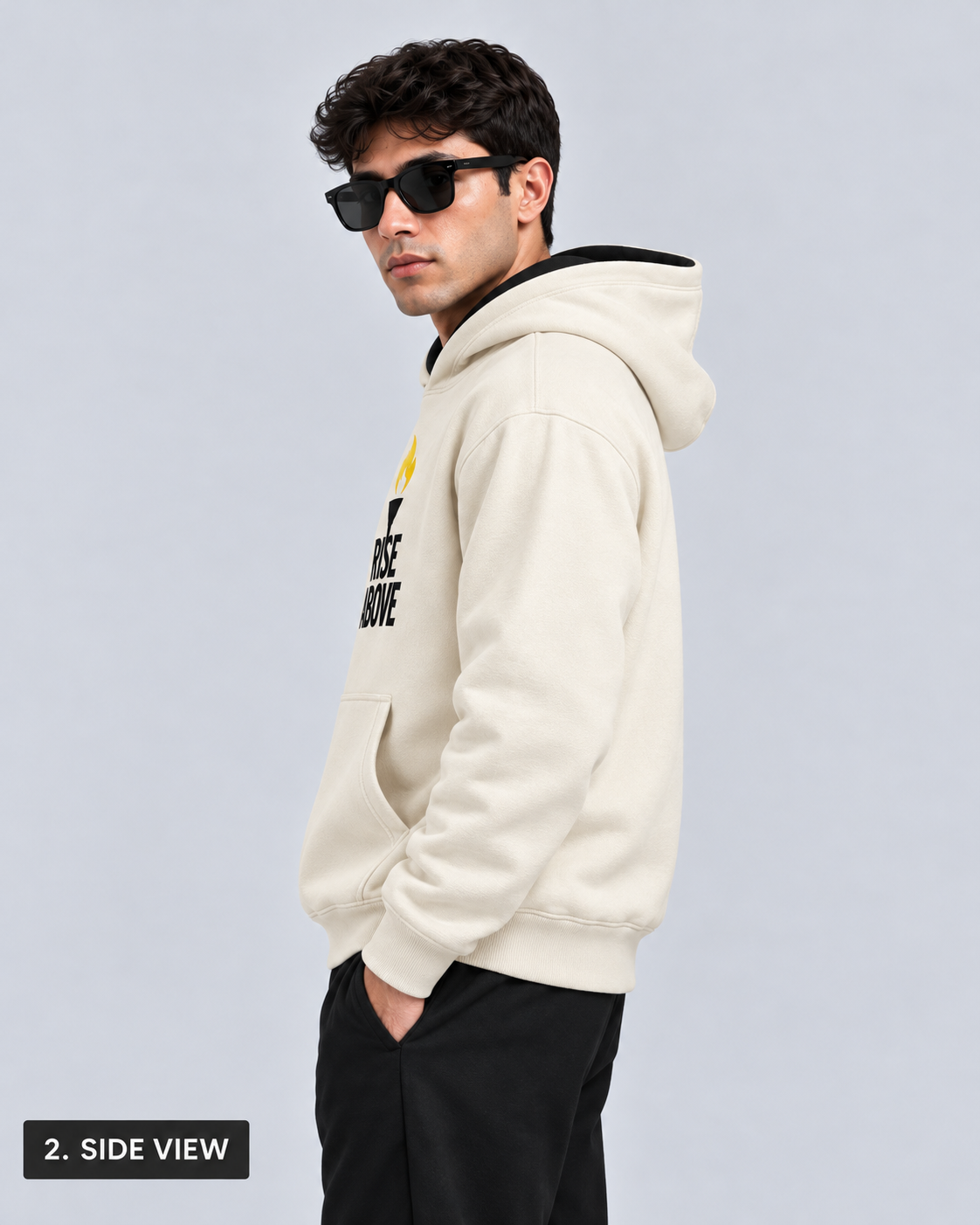 AshenWolf Oversized “Rise Above” Cream Cotton Fleece Hoodie (320 GSM) | Made in Bangladesh